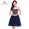 Grace Karin Sexy trägerlosen Chiffon kurzen Navy blau Prom Kleid CL6049-1